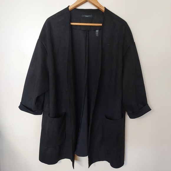 T Tahari Jackets & Blazers - T Tahari Faux Leather Suede‎ Feel Open Jacket Blazer Cuff Sleeve 2XL